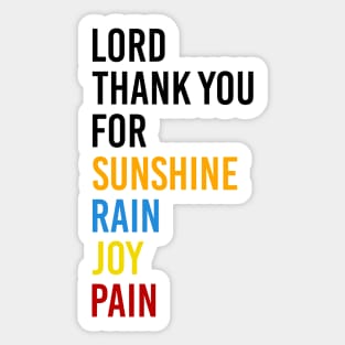 Lord Thank you for Sunshine Music - Thank you for Rain - Thank you for Joy - Thank you for Pain - It's a beautiful day Sticker